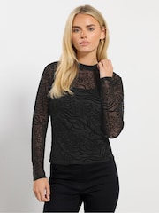 M&Co Black Petite Devore Top - Image 1 of 5