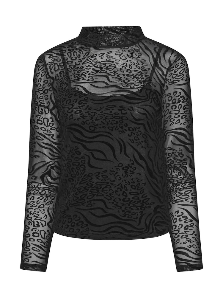 M&Co Black Petite Devore Top - Image 5 of 5