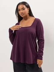Yours Curve Purple Long Sleeve Square Neck Swing Top - Image 1 of 5