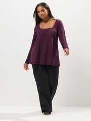 Yours Curve Purple Long Sleeve Square Neck Swing Top - Image 2 of 5