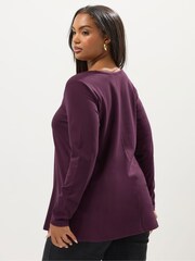 Yours Curve Purple Long Sleeve Square Neck Swing Top - Image 3 of 5