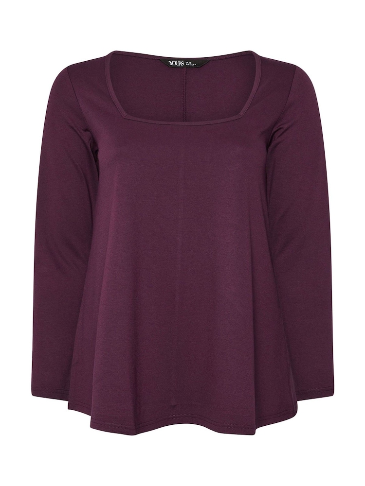 Yours Curve Purple Long Sleeve Square Neck Swing Top - Image 5 of 5