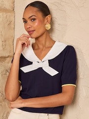 Love & Roses Navy Sailor Bow Knitted Top - Image 1 of 4