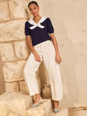 Love & Roses Navy Sailor Bow Knitted Top - Image 3 of 4