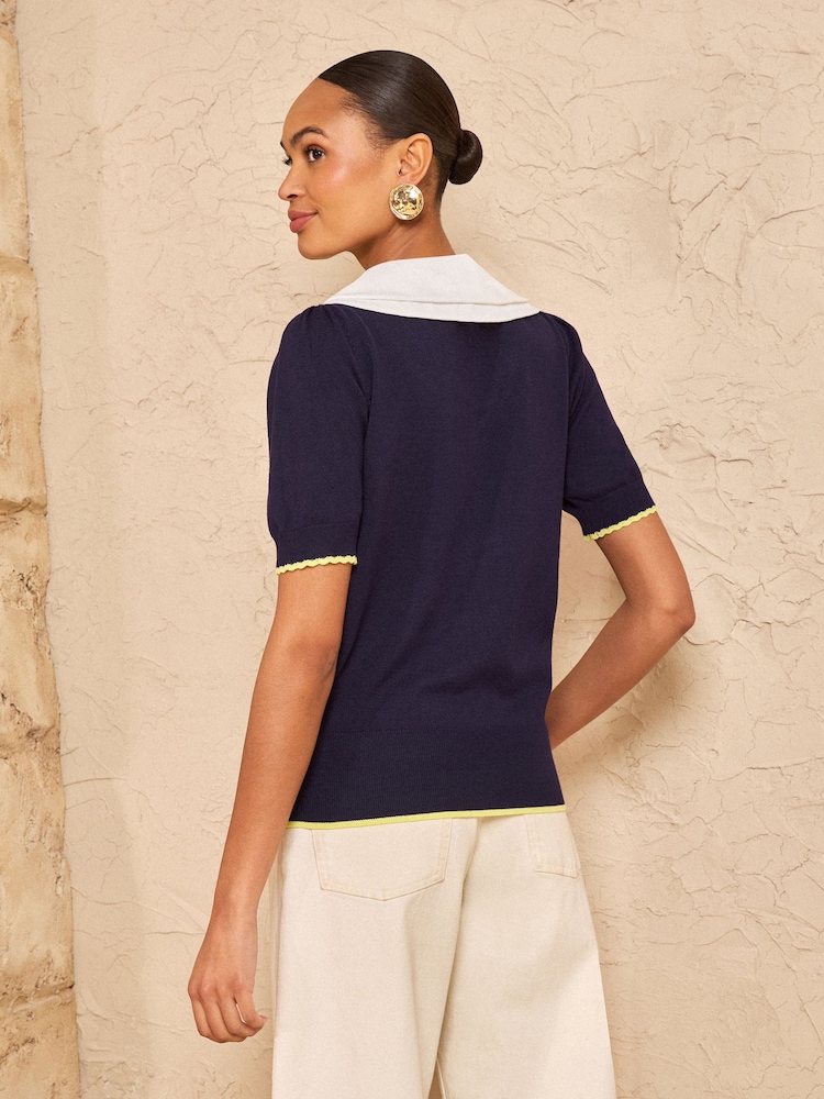 Love & Roses Navy Sailor Bow Knitted Top - Image 4 of 4 Love & Roses Navy Sailor Bow Knitted Top - Image 4 of 4