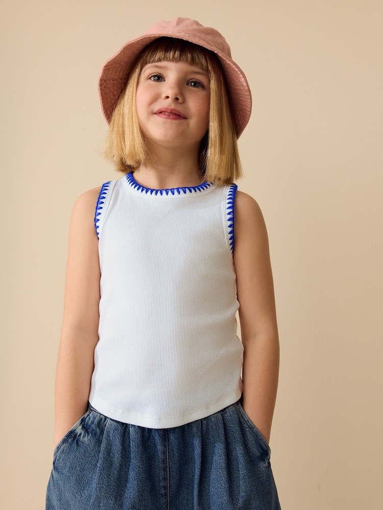 White Stitched Ribbed Vest (3-16yrs) - Image 1 of 7 White Stitched Ribbed Vest (3-16yrs) - Image 1 of 7