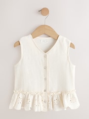 Alb - Broderie Peplum Waistcoat (3-16yrs) - Imaginea 5 din 8