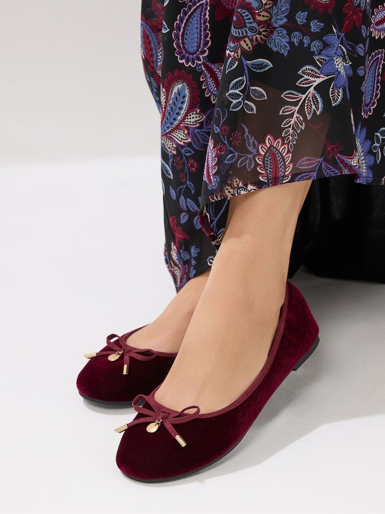 Long Tall Sally Red Velvet Ballet Pumps - Image 1 of 5