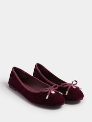 Long Tall Sally Red Velvet Ballet Pumps - Image 2 of 5