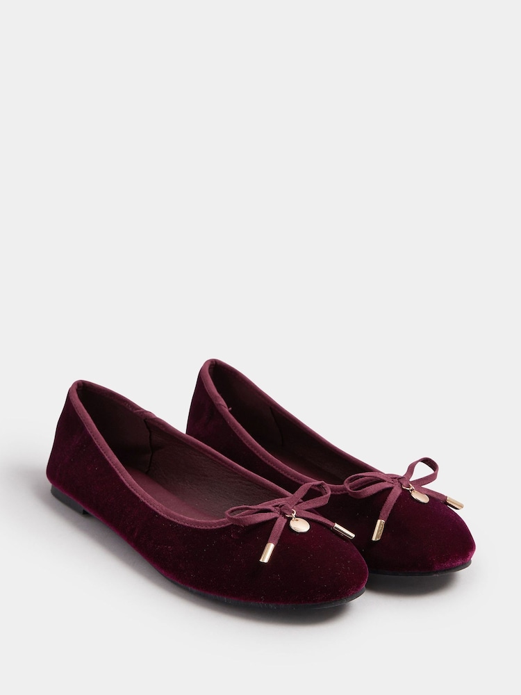 Long Tall Sally Red Velvet Ballet Pumps - Image 2 of 5