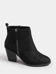 Yours Curve Black Wide Fit Micro Side Zip Heel Boots - Image 2 of 5