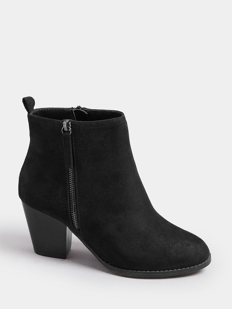 Yours Curve Black Wide Fit Micro Side Zip Heel Boots - Image 2 of 5