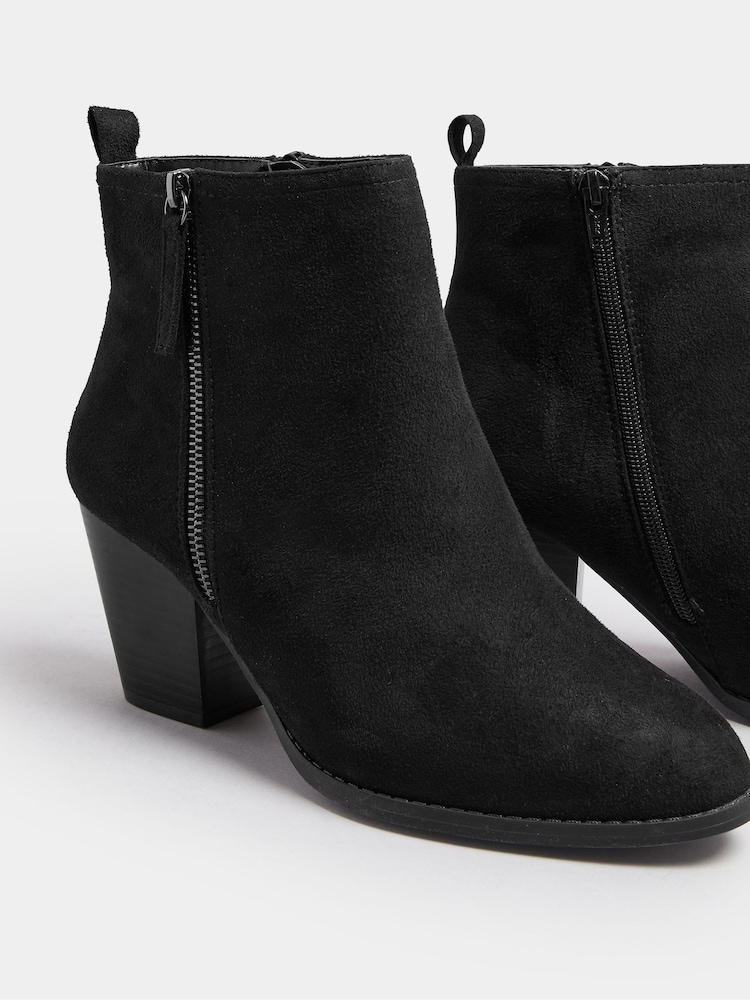Yours Curve Black Wide Fit Micro Side Zip Heel Boots - Image 5 of 5