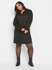 Yours Curve Black Zip Neck Jumper Dress - Image 1 of 5