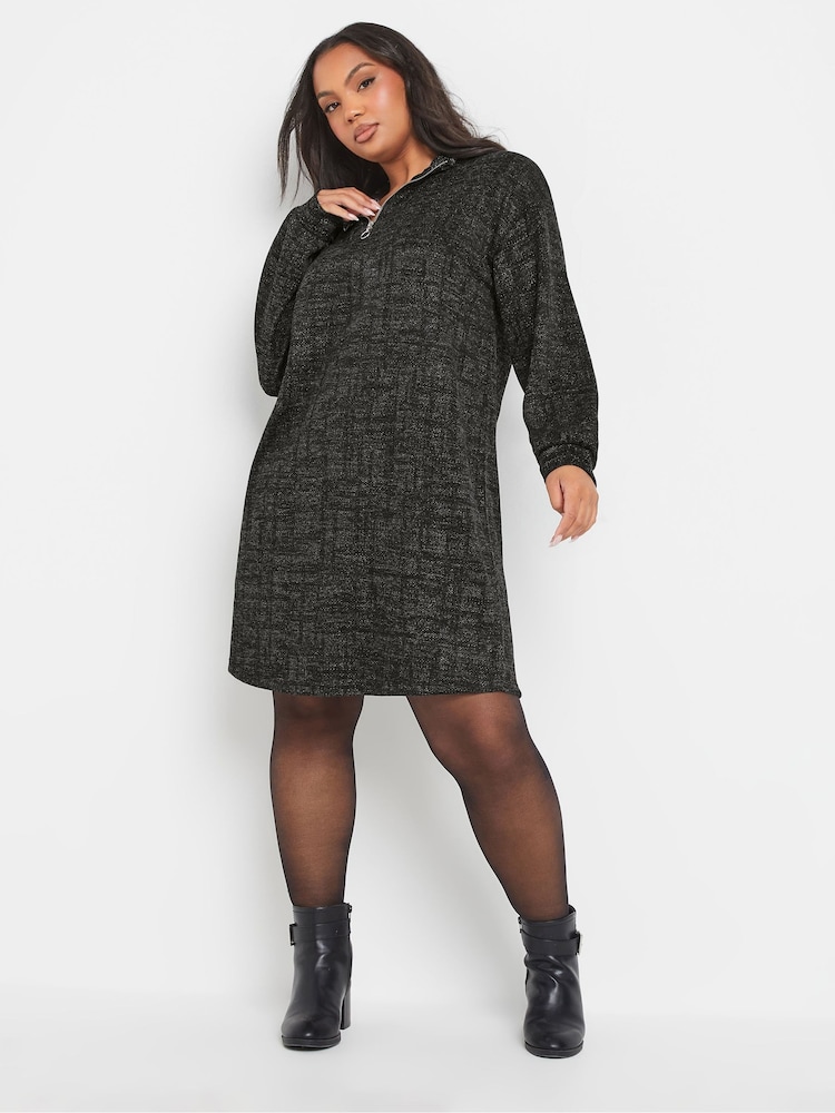Yours Curve Black Zip Neck Jumper Dress - Image 2 of 5