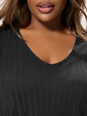 Yours Curve Black Plunge Neck Ribbed Swing T-Shirt - Image 4 of 5