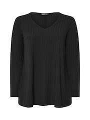 Yours Curve Black Plunge Neck Ribbed Swing T-Shirt - Image 5 of 5