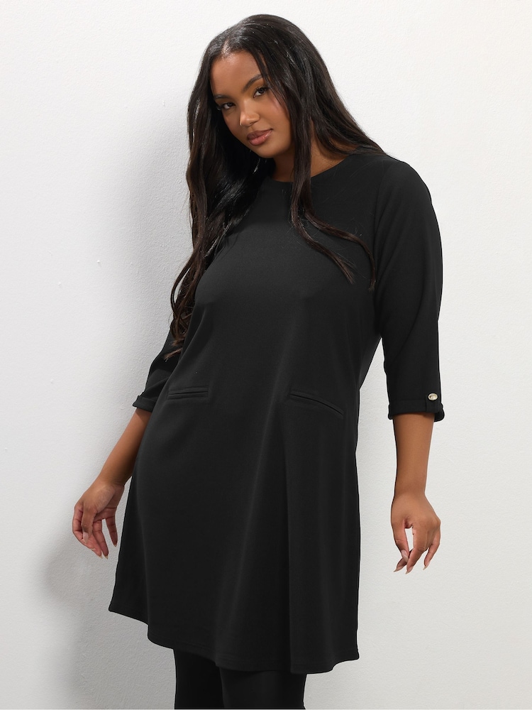 Yours Curve Black Ponte Ribbed Formal Shift Dress - Image 1 of 5
