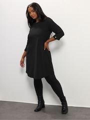 Yours Curve Black Ponte Ribbed Formal Shift Dress - Image 2 of 5