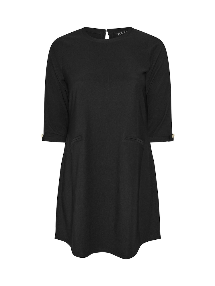 Yours Curve Black Ponte Ribbed Formal Shift Dress - Image 5 of 5