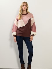 Long Tall Sally Pink Sequin Colourblock Jumper - Image 2 of 5