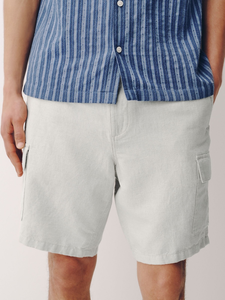 Neutral Cotton Linen Blend Cargo Shorts - Image 1 of 13