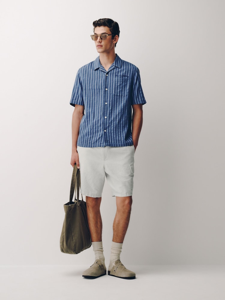 Neutral Cotton Linen Blend Cargo Shorts - Image 2 of 13