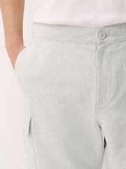 Neutral Cotton Linen Blend Cargo Shorts - Image 6 of 13