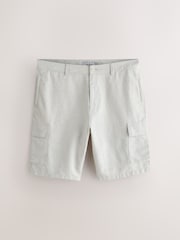 Neutral Cotton Linen Blend Cargo Shorts - Image 7 of 13