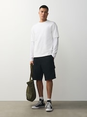 Black Cotton Linen Blend Cargo Shorts - Image 2 of 8