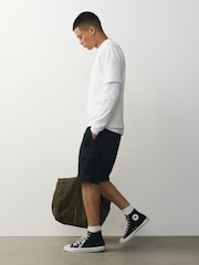 Black Cotton Linen Blend Cargo Shorts - Image 3 of 8
