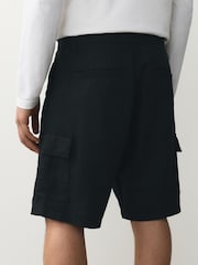 Black Cotton Linen Blend Cargo Shorts - Image 5 of 8