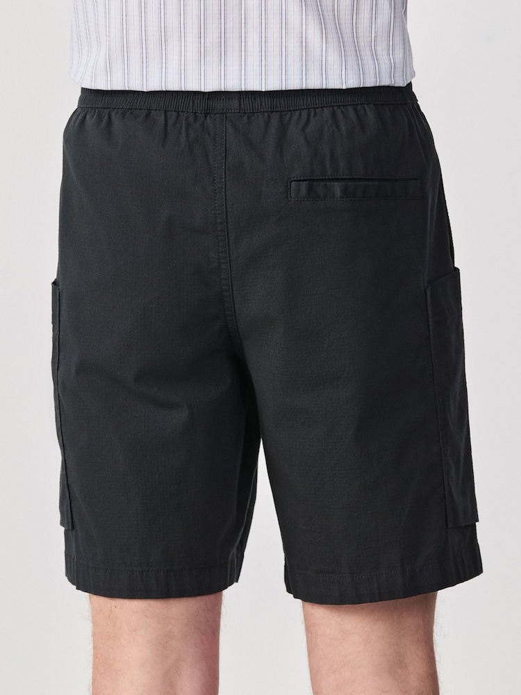 Black Side Pocket Elasticated Waist Cargo Shorts - Image 2 of 9