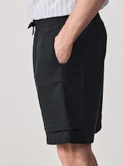 Black Side Pocket Elasticated Waist Cargo Shorts - Image 3 of 9