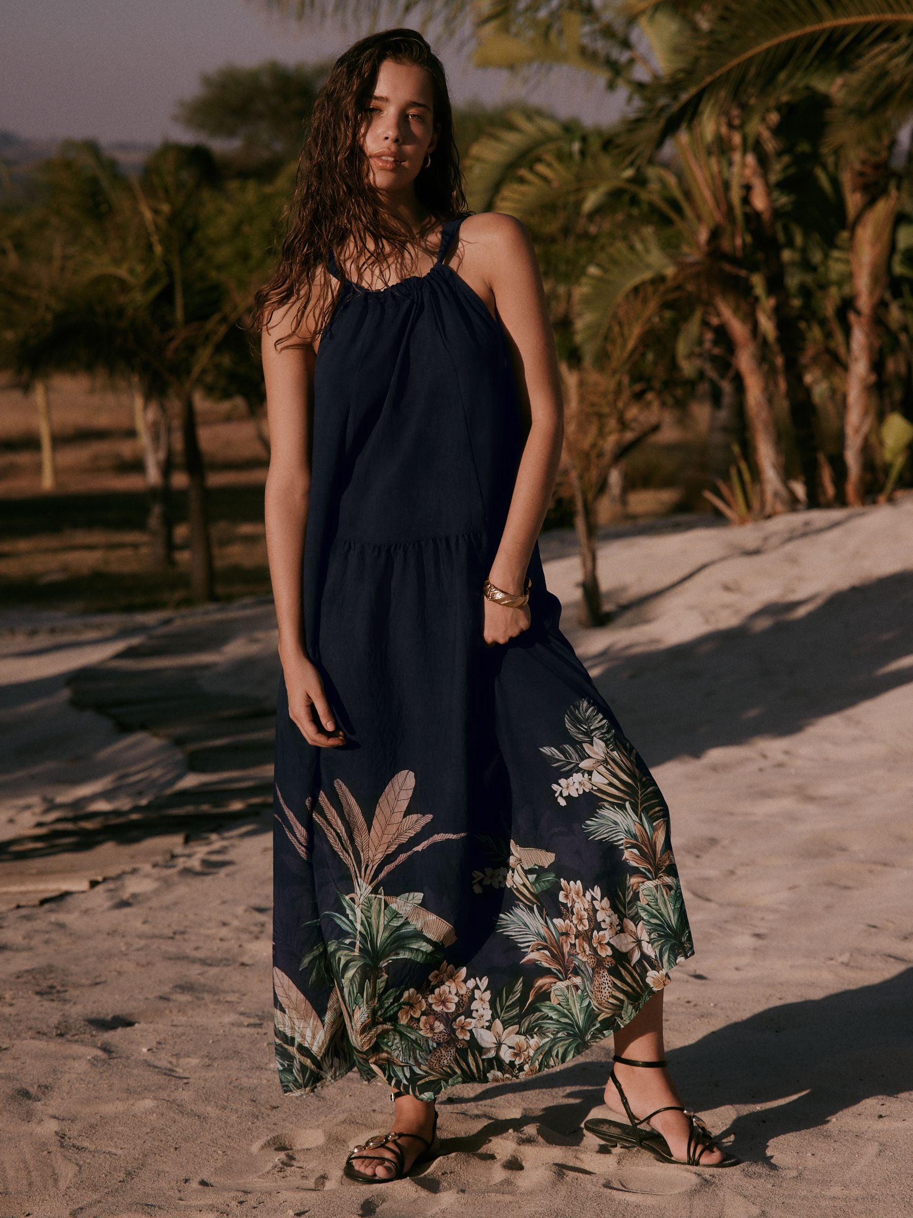 Buy Black Tropical Leaf Print Maxi Dress from the Next UK online shop