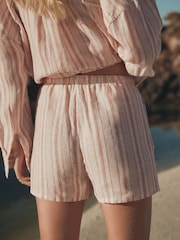 Apricot Stripe Linen Shorts - Image 3 of 4