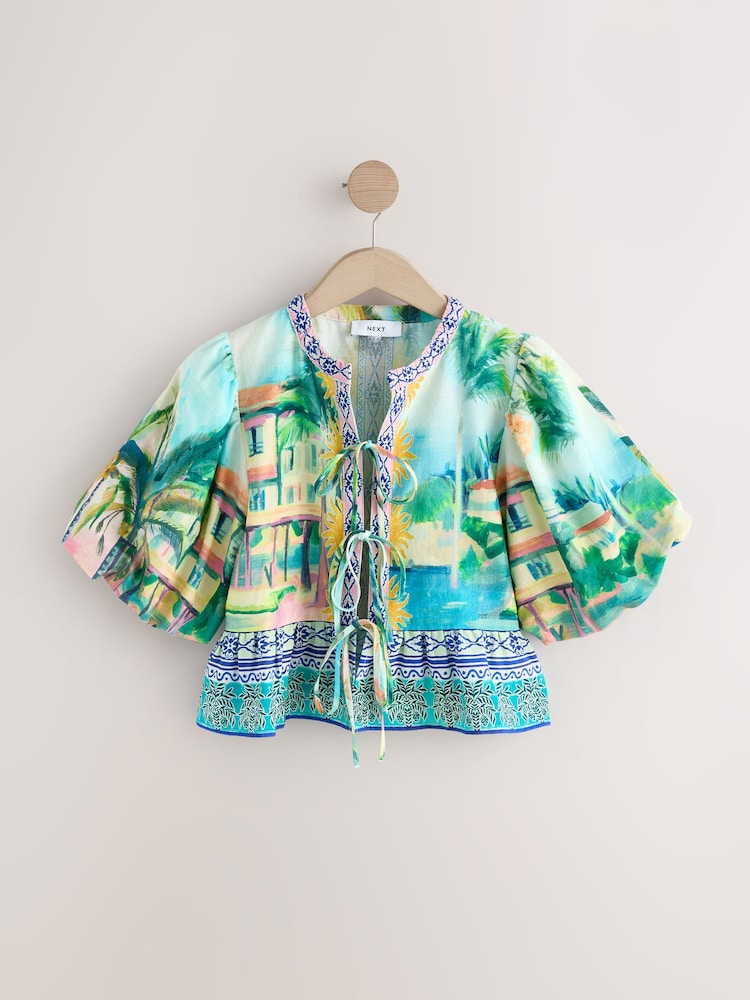 Blue Scenic Puff Sleeve Top - Image 1 of 3