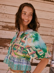 Blue Scenic Puff Sleeve Top - Image 4 of 9