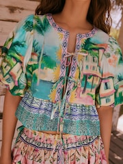 Blue Scenic Puff Sleeve Top - Image 6 of 9