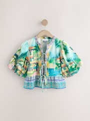 Blue Scenic Puff Sleeve Top - Image 7 of 9