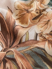 Ecru / Braun Palmenprint - Jumpsuit mit Trägern und weitem Bein - Bild 3 von 3