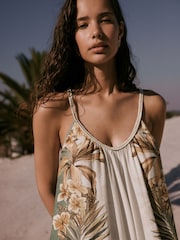 Ecru / Brown Palm Print Strappy Wide Leg Jumpsuit - Image 4 of 9