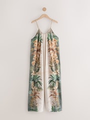 Ecru / Brown Palm Print Strappy Wide Leg Jumpsuit - Image 7 of 9