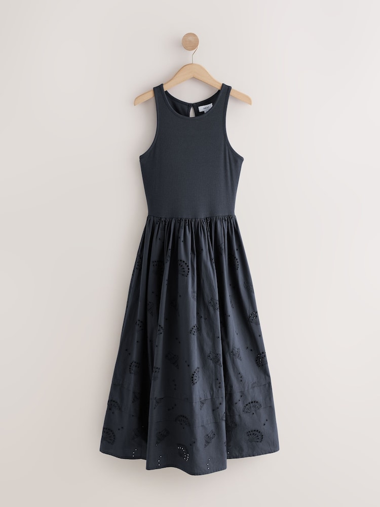 Navy Broderie 2-in-1 Sleeveless Dress - Image 1 of 3