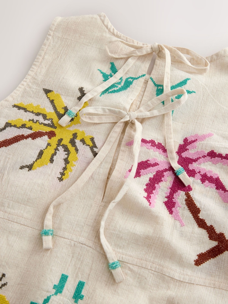 Ecru Cross Stitch Detail Shell Top - Image 2 of 3