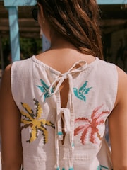 Ecru Cross Stitch Detail Shell Top - Image 5 of 8