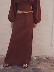 Rust Brown Linen Collumn Skirt - Image 1 of 8
