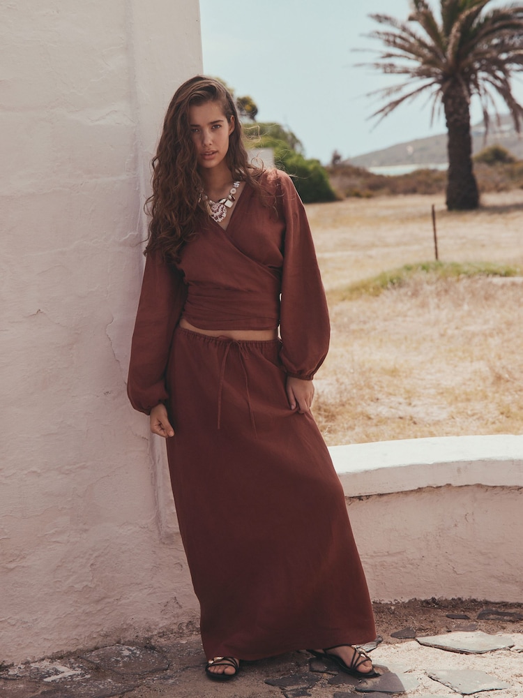 Rust Brown Linen Collumn Skirt - Image 2 of 8