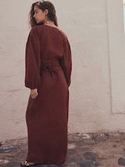 Rust Brown Linen Collumn Skirt - Image 3 of 8