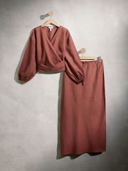 Rust Brown Linen Collumn Skirt - Image 6 of 8